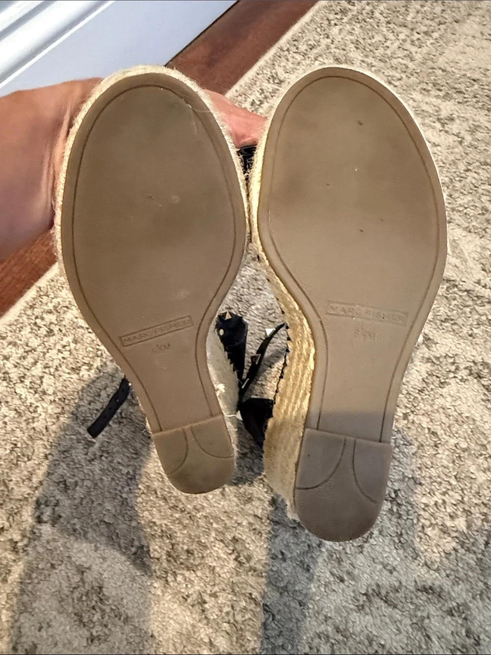 Marc Fisher Black Studded Espadrille Wedges
